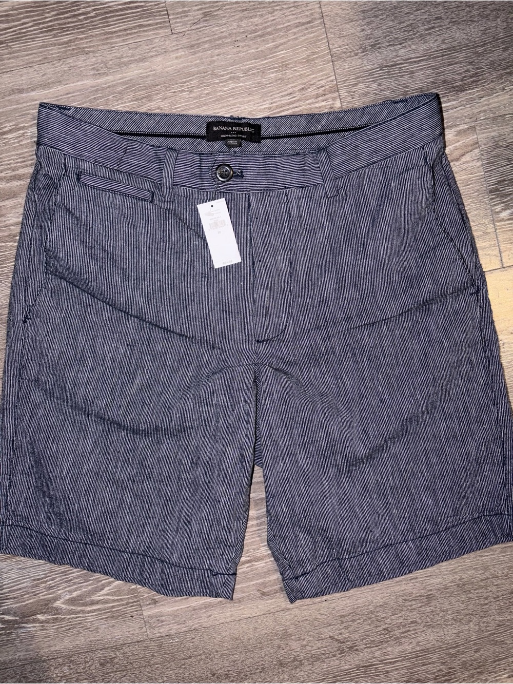 Banana Republic Navy and White Pinstripe Linen-Blend Shorts